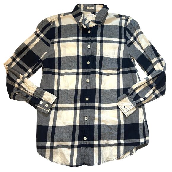 J. Crew Flannel Plaid "Boy Fit" Shirt, Petite XS - Picture 1 of 6